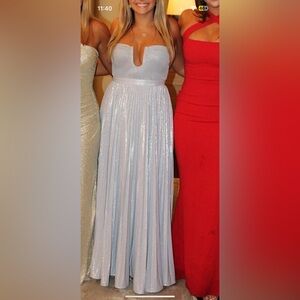 BCBGMaxAzria Silver Ruched Strapless Gown